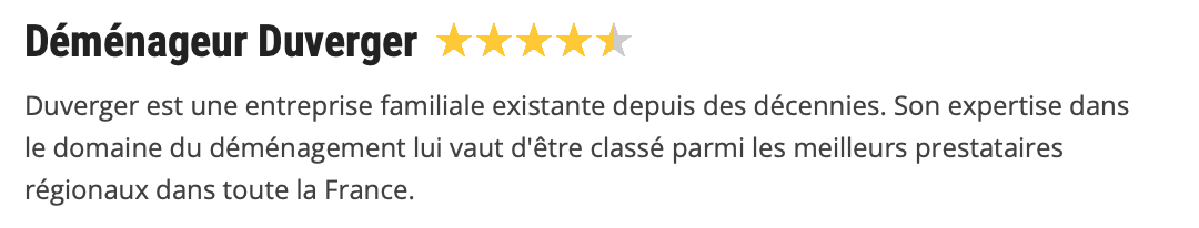 Déménageur Duverger - Meilleur Test